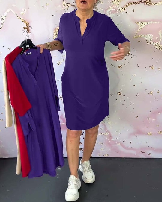 Betty™️ Kleid mit einfarbigem V-Ausschnitt