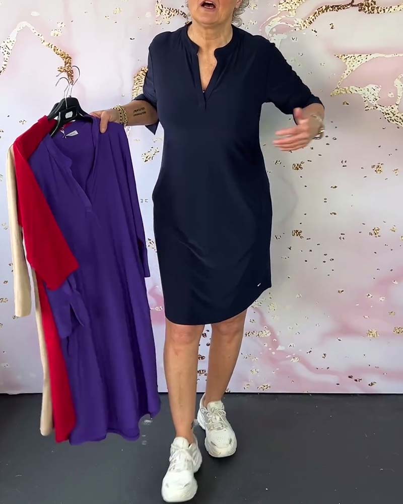 Betty™️ Kleid mit einfarbigem V-Ausschnitt