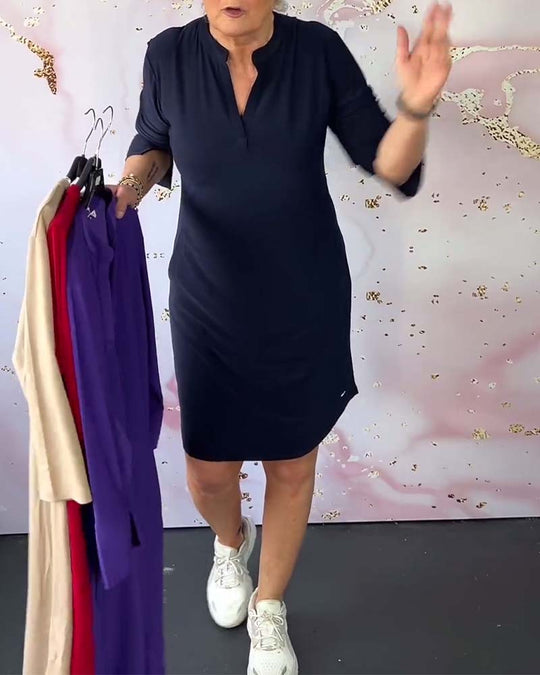 Betty™️ Kleid mit einfarbigem V-Ausschnitt