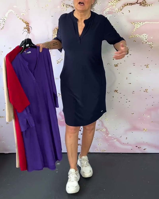 Betty™️ Kleid mit einfarbigem V-Ausschnitt