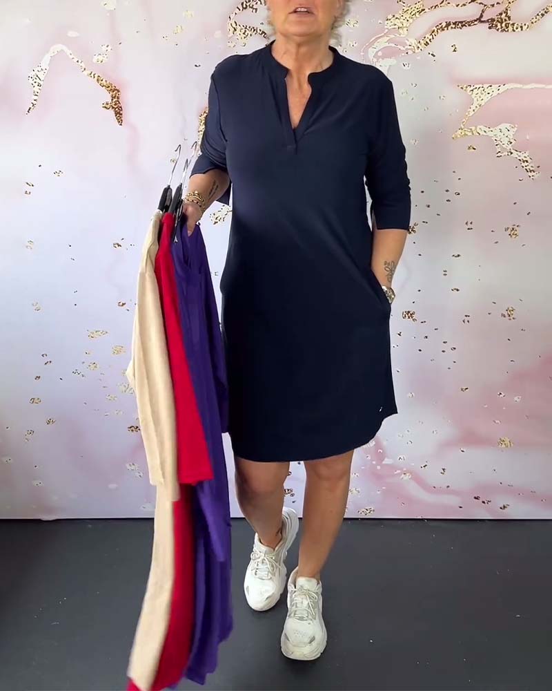 Betty™️ Kleid mit einfarbigem V-Ausschnitt