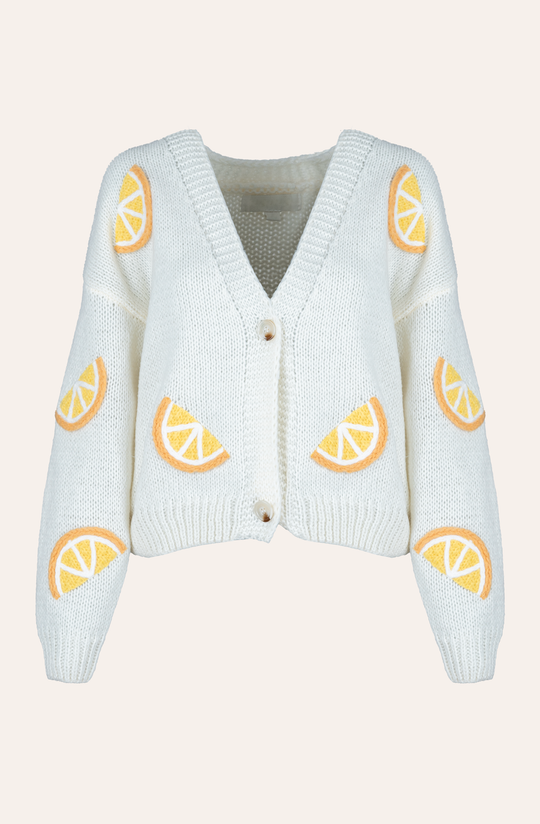 Veronika™️ Cardigan mit Orangenstickerei (Creme)