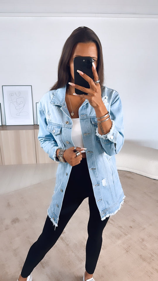 Anja™ Lange Jeansjacke mit used Ellementen